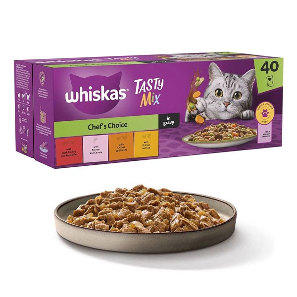 پوچ گربه TASTY Mix ویسکاس طعم گوشت گاو و مرغ و سبزیجات