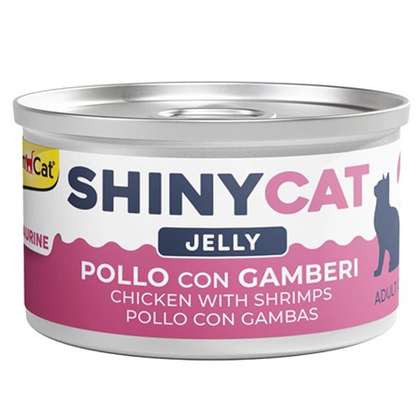 کنسرو گربه SHINY CAT جیم کت طعم مرغ و میگو در ژله