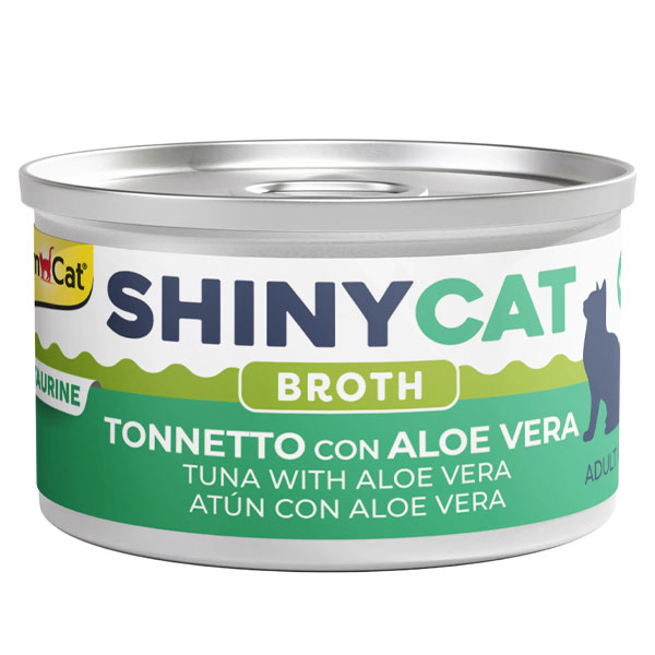 کنسرو گربه SHINY CAT جیم کت طعم ماهی تن و آلوئه ورا در آب گوشت