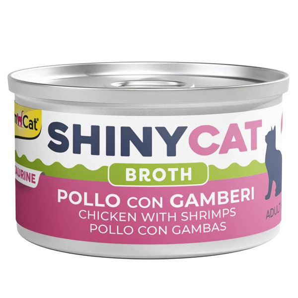 کنسرو گربه SHINY CAT جیم کت طعم مرغ و میگو در آب گوشت