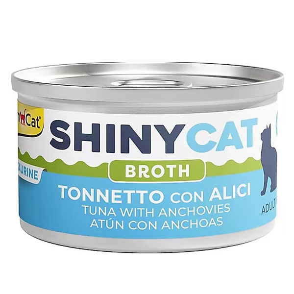کنسرو گربه SHINY CAT جیم کت طعم ماهی تن و آنچوی در آب گوشت