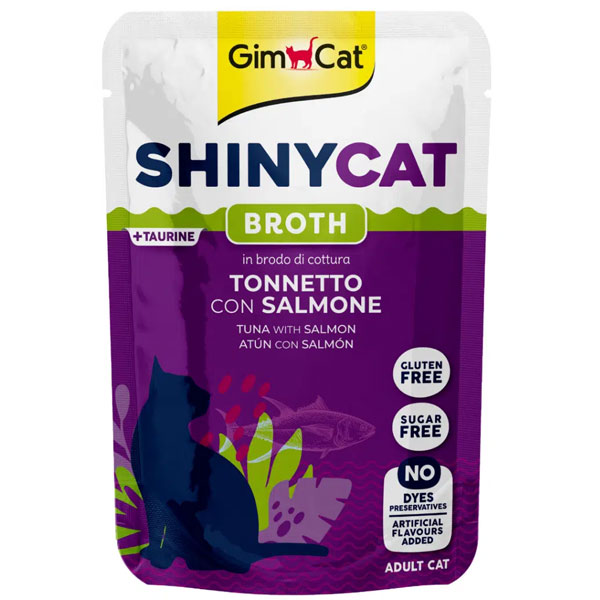 پوچ گربه SHINY CAT جیم کت طعم ماهی تن و سالمون در آب گوشت